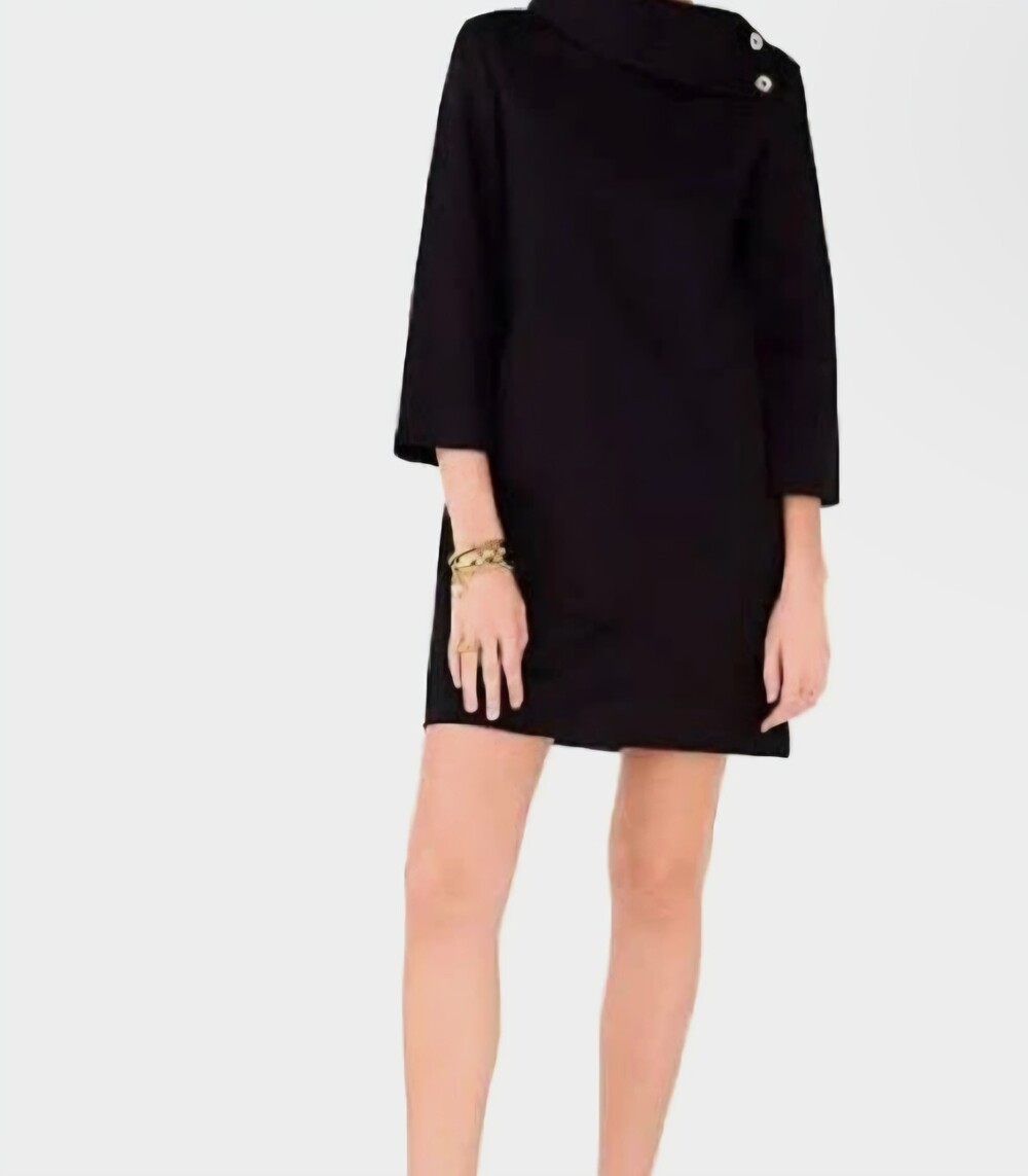 Kate Spade Black Turtleneck Ponte Dress Gold Button Shoulder Size L NWT $289